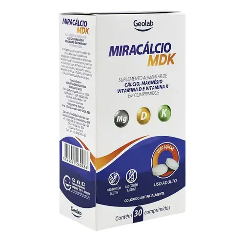 Miracálcio Mdk - Com 30 Comprimidos - Geolab