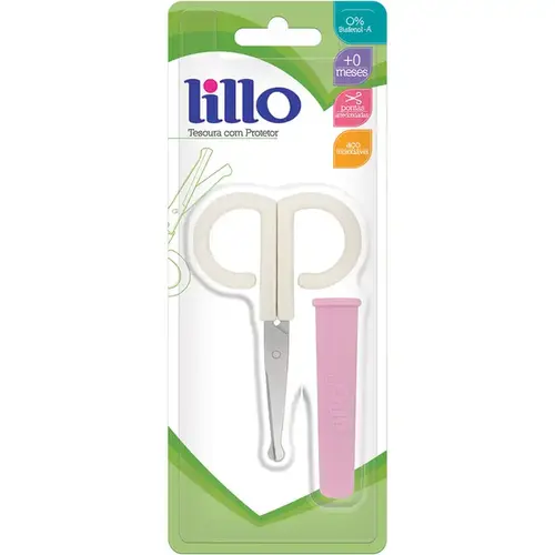 Tesoura para Unhas Infantil Lillo Pontas Arredondadas Aço Inoxidável com Protetor 1 Unidades