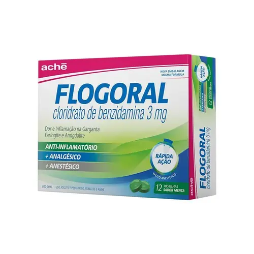 Pastilha Flogoral 3mg - Sabor Menta - 12 Pastilhas