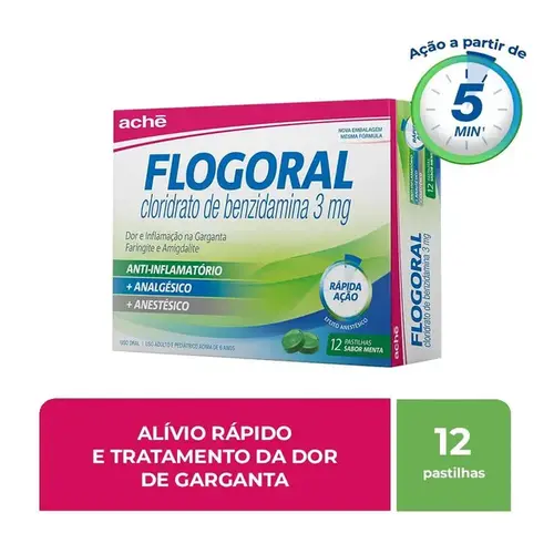 Pastilha Flogoral 3mg - Sabor Menta - 12 Pastilhas