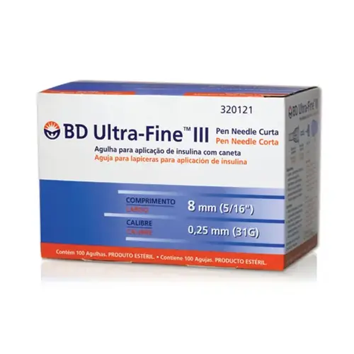 Agulha para Caneta de Insulina BD Ultra-Fine 8mm - 100 Unidades