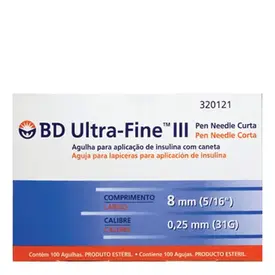 Agulha para Caneta de Insulina BD Ultra-Fine 8mm - 100 Unidades