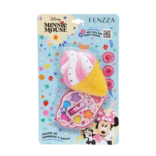 Kit de Maquiagem Infantil Fenzza Disney Minnie Paleta de Sombras e Batom Ref DIS056
