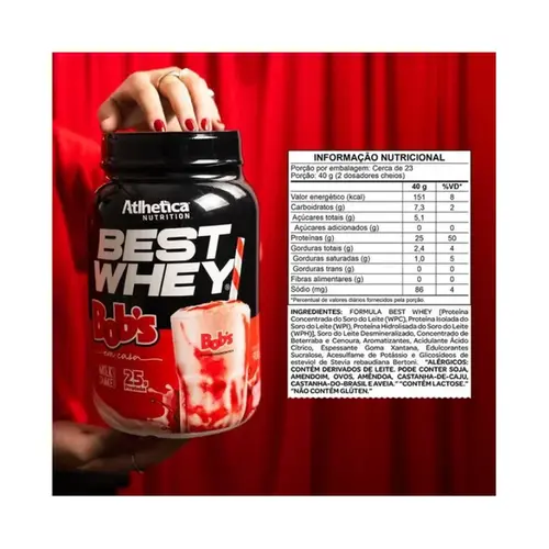 Whey Protein Best Whey Bob's Milkshake de Morango 900g - Atlhetica Nutrition