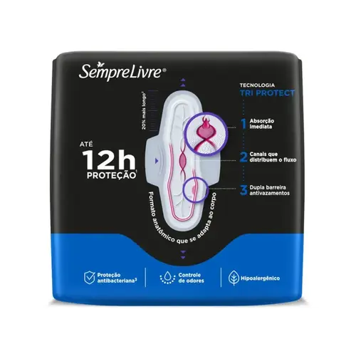 Absorvente Sempre Livre Conforto Noturno Cobertura Seca com Abas 8 Unidades