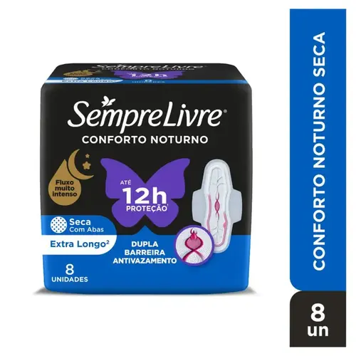 Absorvente Sempre Livre Conforto Noturno Cobertura Seca com Abas 8 Unidades