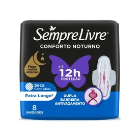 Absorvente Sempre Livre Conforto Noturno Cobertura Seca com Abas 8 Unidades