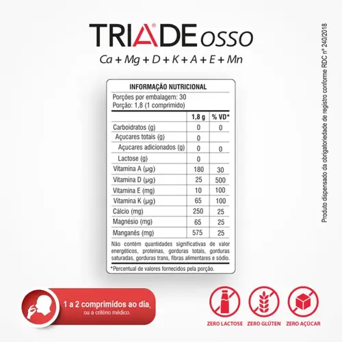 Suplemento Alimentar Triade Osso - 30 Comprimidos
