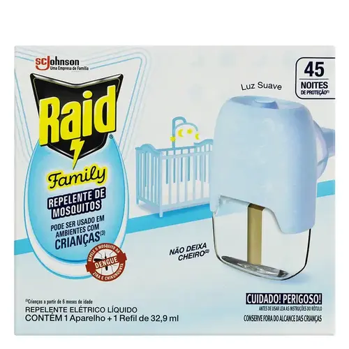 Repelente Elétrico Líquido Raid 45 Noites - 2 Refis de 32,9ml cada