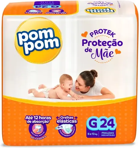Fralda Pom Pom Derma Protek Proteção de Mãe G 24 Unidades