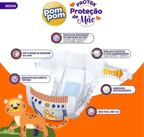 Fralda Pom Pom Derma Protek Proteção de Mãe G 24 Unidades