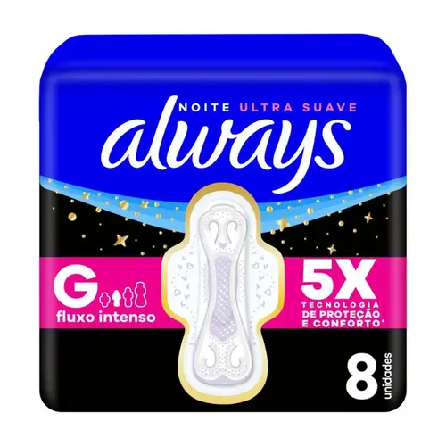 Absorvente Always Noite Ultra Suave G com Abas 8 Unidades