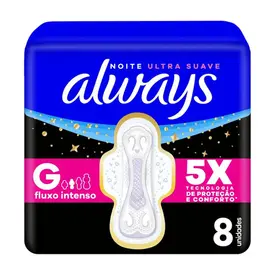 Absorvente Always Noite Ultra Suave G com Abas 8 Unidades