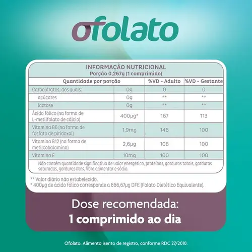 Vitamina e Suplemento para Gestante - Ofolato 82,5mg 30 Comprimidos