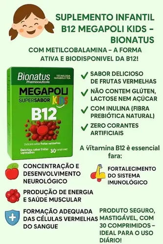 Megapoli Kids B12 Frutas Vermelhas - 30cpr Mastigáveis