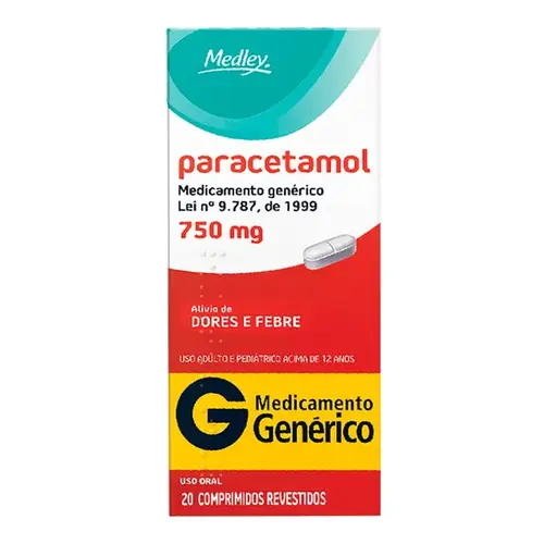 Paracetamol 750mg - 20 Comprimidos - Medley - Genérico