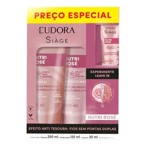 Kit Siàge Eudora - Nutri Rosé - Shampoo 250ml + Condicionador 125ml + Leave-in 30ml