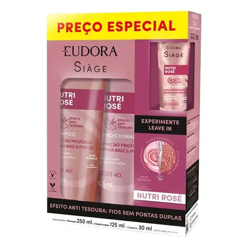 Kit Siàge Eudora - Nutri Rosé - Shampoo 250ml + Condicionador 125ml + Leave-in 30ml