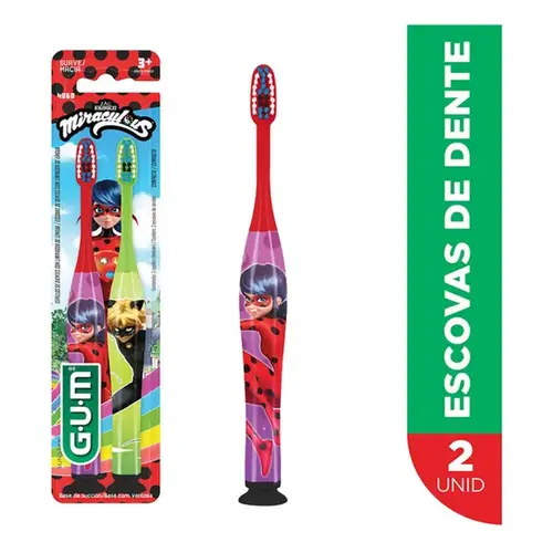 Escova Dental Infantil Macia Gum Miraculous 2 Unidades