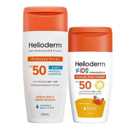 Kit Protetor Solar Helioderm Suncare FPS50 200ml + Helioderm Kids FPS50 120ml