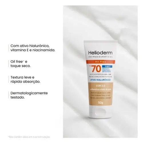 Protetor Solar Facial Helioderm Oil Free FPS70 Cor Bege Médio 50g