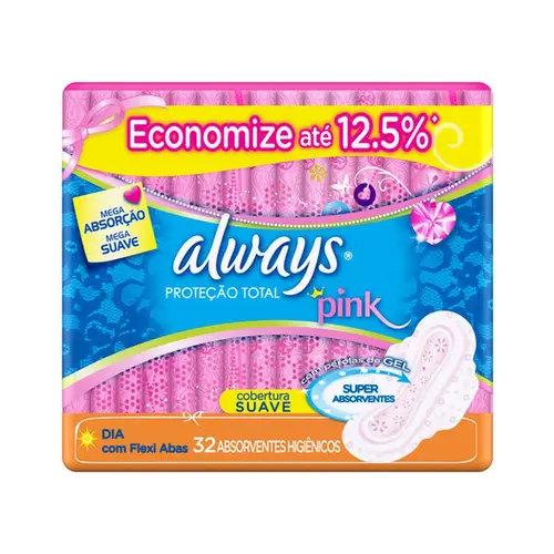 Absorvente Always Pink Suave Dia com Abas com 32 Unidades