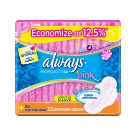 Absorvente Always Pink Suave Dia com Abas com 32 Unidades