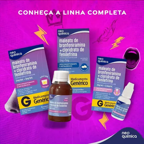 Bronfeniramina + Fenilefrina 0,4mg/ml + 1mg/ml - Xarope com 120ml - Neo Química - Genérico