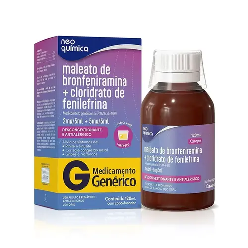 Bronfeniramina + Fenilefrina 0,4mg/ml + 1mg/ml - Xarope com 120ml - Neo Química - Genérico