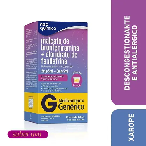 Bronfeniramina + Fenilefrina 0,4mg/ml + 1mg/ml - Xarope com 120ml - Neo Química - Genérico