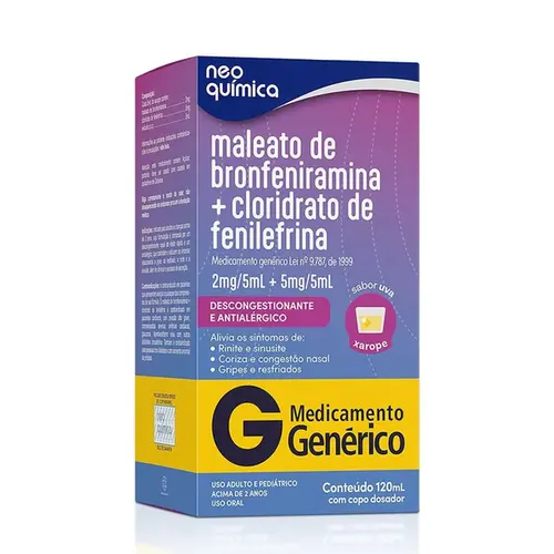 Bronfeniramina + Fenilefrina 0,4mg/ml + 1mg/ml - Xarope com 120ml - Neo Química - Genérico