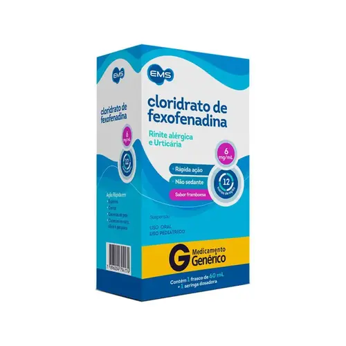 Antialérgico infanti Cloridrato de Fexofenadina 6mg/ml Framboesa 60ml - Ems - Genérico