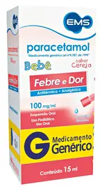 Paracetamol Bebê 100mg/ml Sabor Cereja Suspensão Oral 15ml Genérico EMS