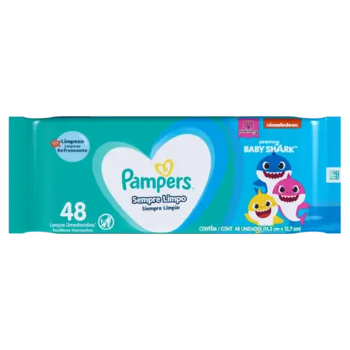 Lenço Umedecido Pampers Splash Baby Shark 48 Unidades