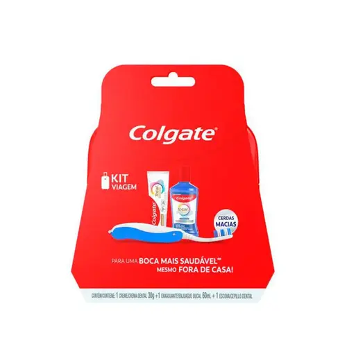 Kit Viagem Colgate Total Prevenção Ativa Enxaguante Bucal Sem Álcool 60ml + Pasta de Dente 30g + Escova de Dente