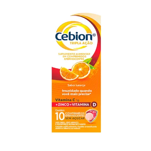 Cebion Tripla Ação Vitamina C + D + Zinco 10 Comprimidos Efervescentes