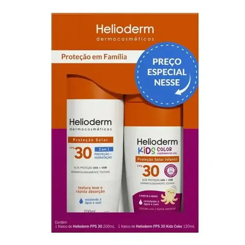 Kit Protetor Solar Helioderm Suncare FPS30 200ml + Helioderm Kids Color FPS30 120ml