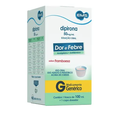 Dipirona Monoidratada 50mg/ml Solução Oral Sabor Framboesa 100ml EMS Genérico