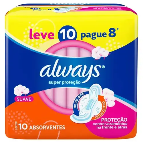 Absorvente Always Super Proteção Suave com Abas Leve 10 Pague 8