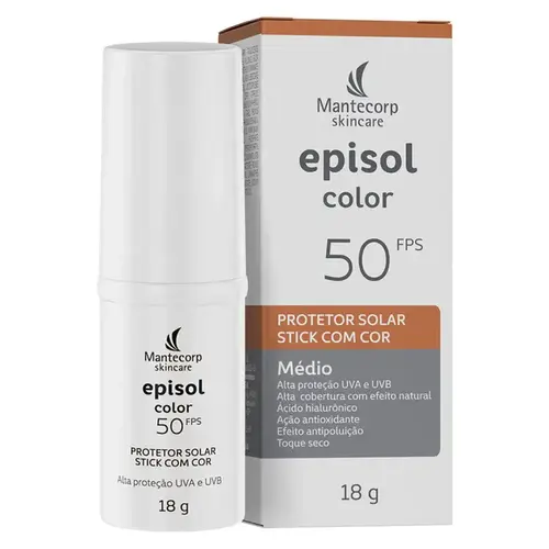 Protetor Solar Facial em Bastão Episol Color Stick FPS 50 Tom Médio 18g