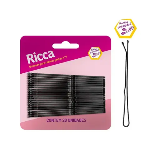 Grampo para Cabelo Preto N°7 Ricca - 20 Unidades