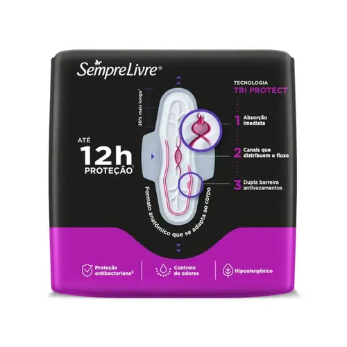 Absorvente Sempre Livre Conforto Noturno Cobertura Suave com Abas 8 Unidades