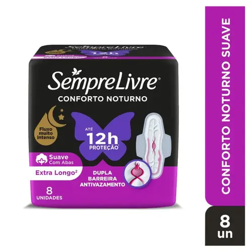 Absorvente Sempre Livre Conforto Noturno Cobertura Suave com Abas 8 Unidades