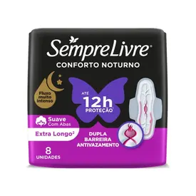Absorvente Sempre Livre Conforto Noturno Cobertura Suave com Abas 8 Unidades