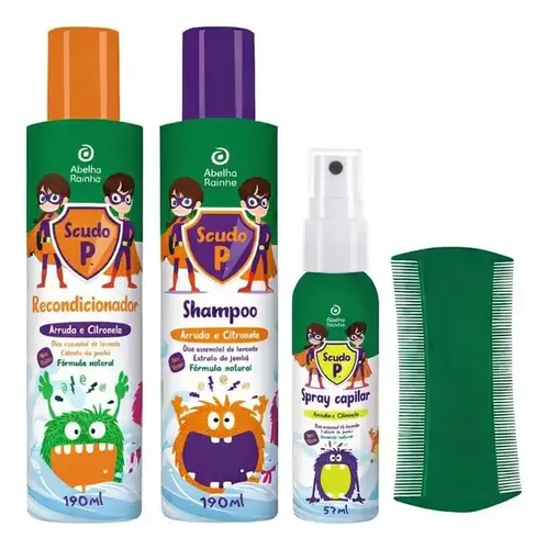 Kit Piolho Abelha Rainha (Shampoo/Cond./Spray/Pente Fino)