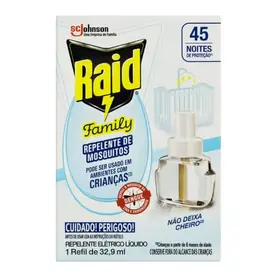 Repelente Elétrico Líquido Raid Family 45 Noites - Caixa 32,9ml Refil