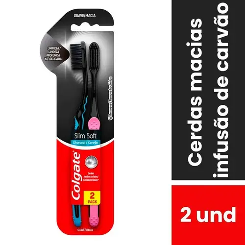 Escova de Dente Colgate Slim Soft Black Macia 2 Unidades