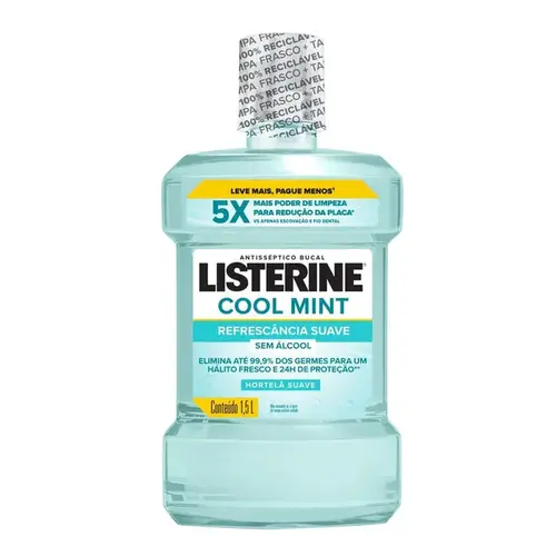 Enxaguante Bucal Listerine Cool Mint Menta Suave Zero Álcool 1.5 Litros