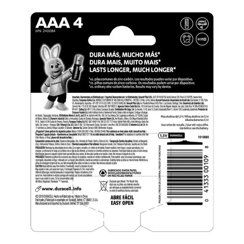 Pilha Alcalina Palito Duracell AAA 4 Unidades