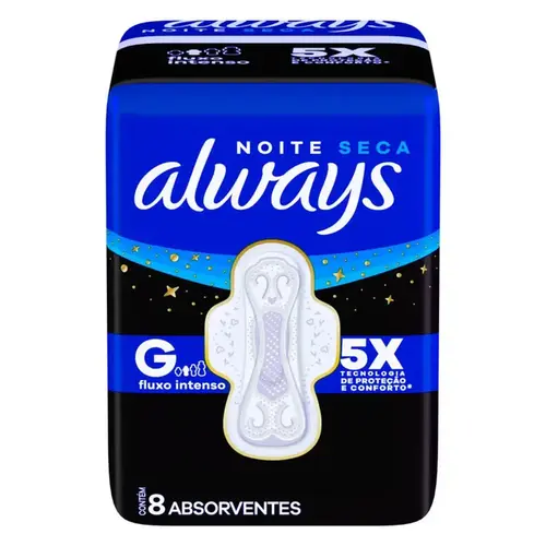 Absorvente Always Noite Seca G com Abas Com 8 Unidades